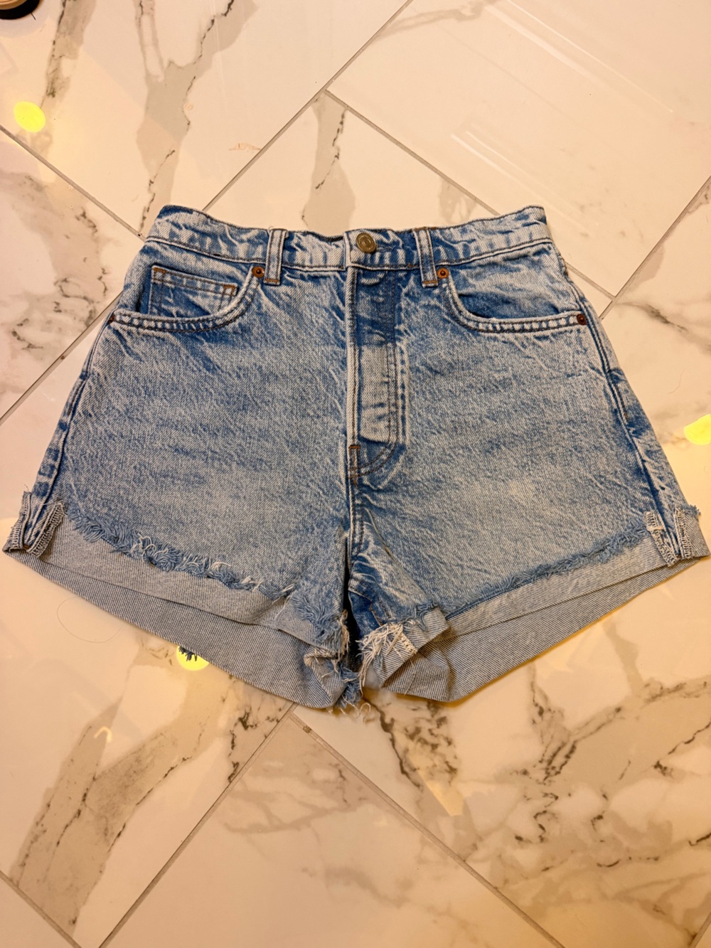 Reformation Light Blue Frayed Hem Denim Shorts